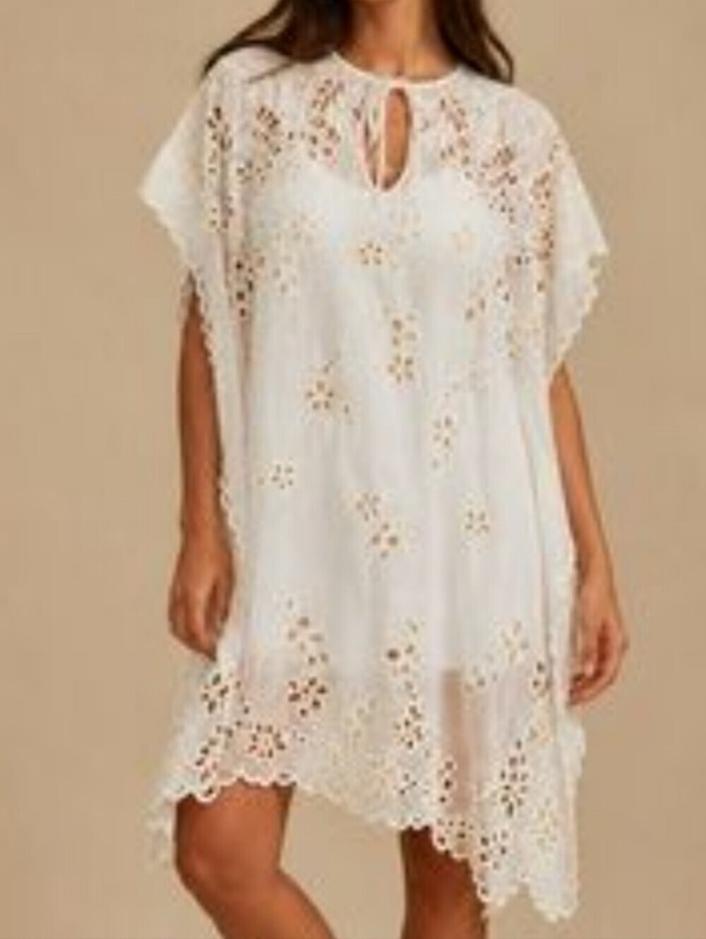 Johnny Was ALOHA PONCHO Cream Embroidered Swim Cover-Up Women's Size XXS